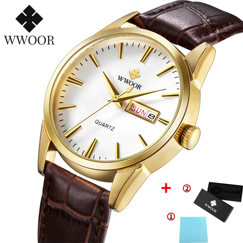 Famous Brand Luxury Sports Business Mens Watch Day Date Analog Quartz Watches Male Brown Leather Casual Wrist Watch Clocks