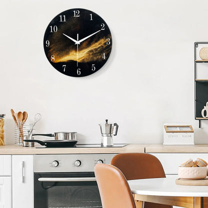 Black Wall Clock for Living Room 14 Inch Glass Analog Wall Clocks Battery Operated Silent Clock for Bedroom Office