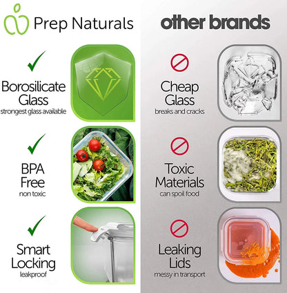 Prep Naturals 26 Pcs Glass Food Storage Containers, Meal Prep Glass Containers