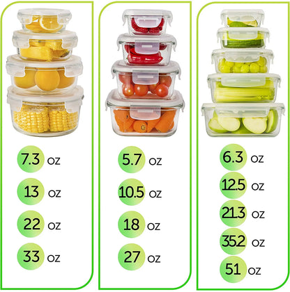 Prep Naturals 26 Pcs Glass Food Storage Containers, Meal Prep Glass Containers