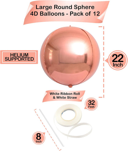 , Giant Rose Gold Balloons - 22 Inch, Pack of 12 | Rose Gold Foil Balloons for Birthday Party Decorations | Mylar Balloon for Birthday, Bridal Shower, Baby Shower, Anniversary Decorations