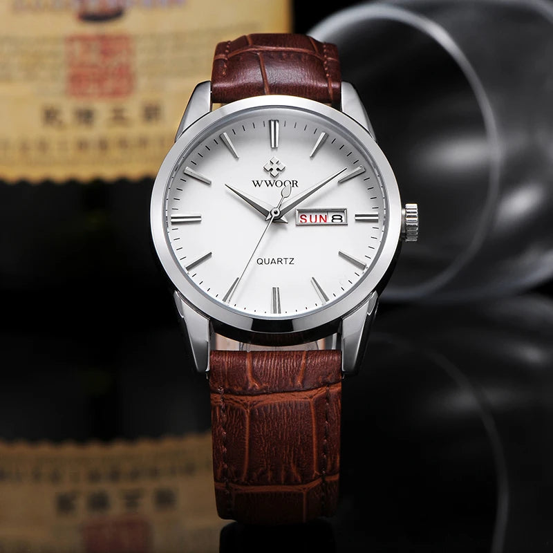 Famous Brand Luxury Sports Business Mens Watch Day Date Analog Quartz Watches Male Brown Leather Casual Wrist Watch Clocks