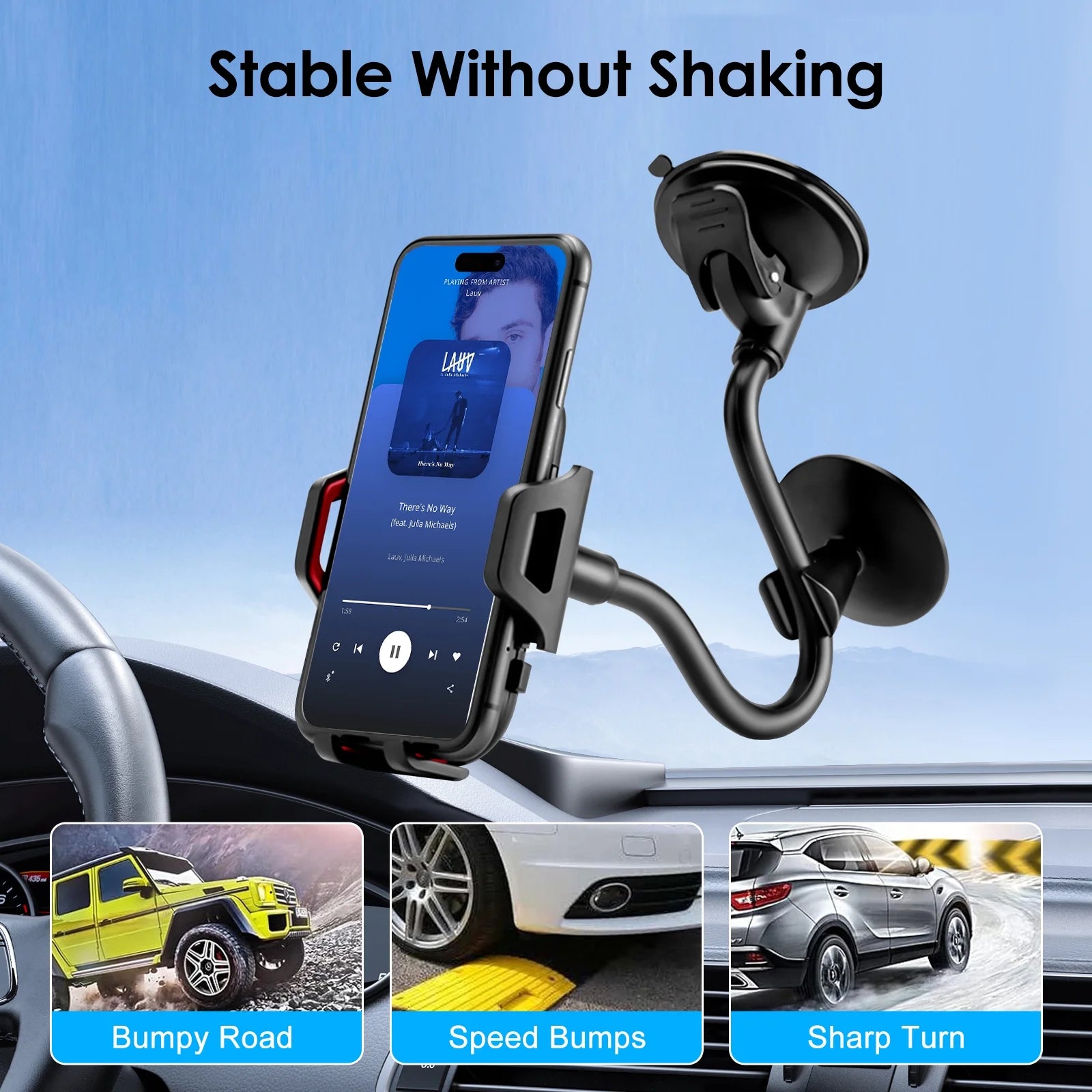 Car Phone Holder, Universal Long Arm Phone Mount Cradle for Windshield Dashboard, Car Suction Cup Phone Mount Compatible with Iphone 13 Mini Pro Max 12 11 Pro Max XS XR, Galaxy Note 20 S20