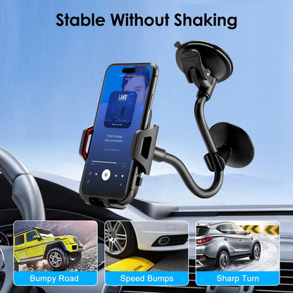 Car Phone Holder, Universal Long Arm Phone Mount Cradle for Windshield Dashboard, Car Suction Cup Phone Mount Compatible with Iphone 13 Mini Pro Max 12 11 Pro Max XS XR, Galaxy Note 20 S20