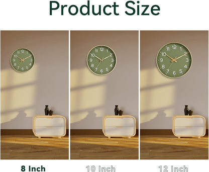 Wall Clock Green, Silent Wall Clocks Battery Operated 8 Inch-Modern Non Ticking