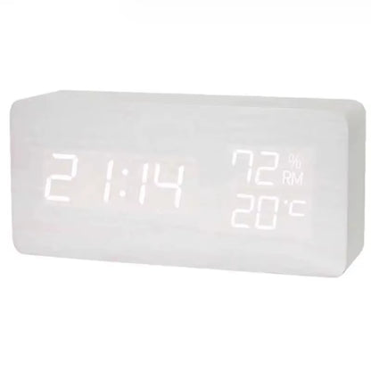 Digital LED Wooden Alarm Clock, Desk Clock, Voice Activated, Electronic Desktop Clock, Luminous Silent Alarm Clock