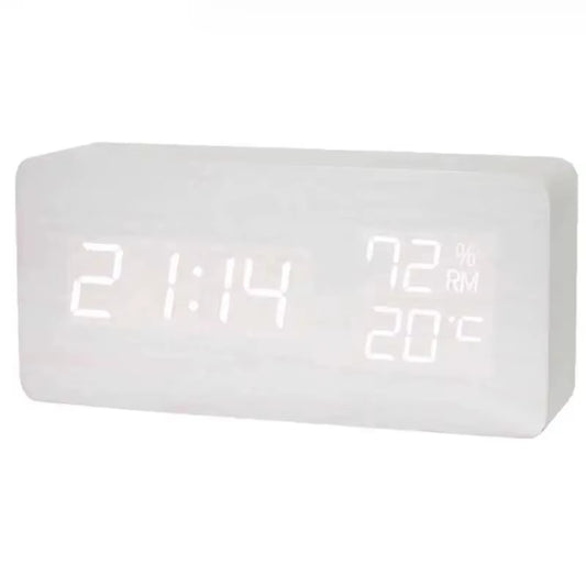 Digital LED Wooden Alarm Clock, Desk Clock, Voice Activated, Electronic Desktop Clock, Luminous Silent Alarm Clock