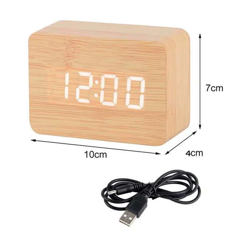 LED Wooden Alarm Watch Table Voice Control Digital Wood Despertador USB/AAA Powered Electronic Desktop Clocks