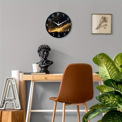 Black Wall Clock for Living Room 14 Inch Glass Analog Wall Clocks Battery Operated Silent Clock for Bedroom Office