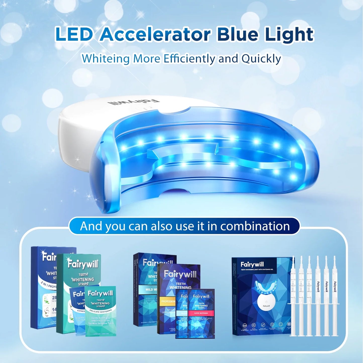 LED Teeth Whitening Kit for Sensitive Teeth - 22% Carbamide Peroxide Gel with 24 Blue Light Accelerator, 16Min Rapid White At-Home Dental Care for Smoking & Coffee Stains