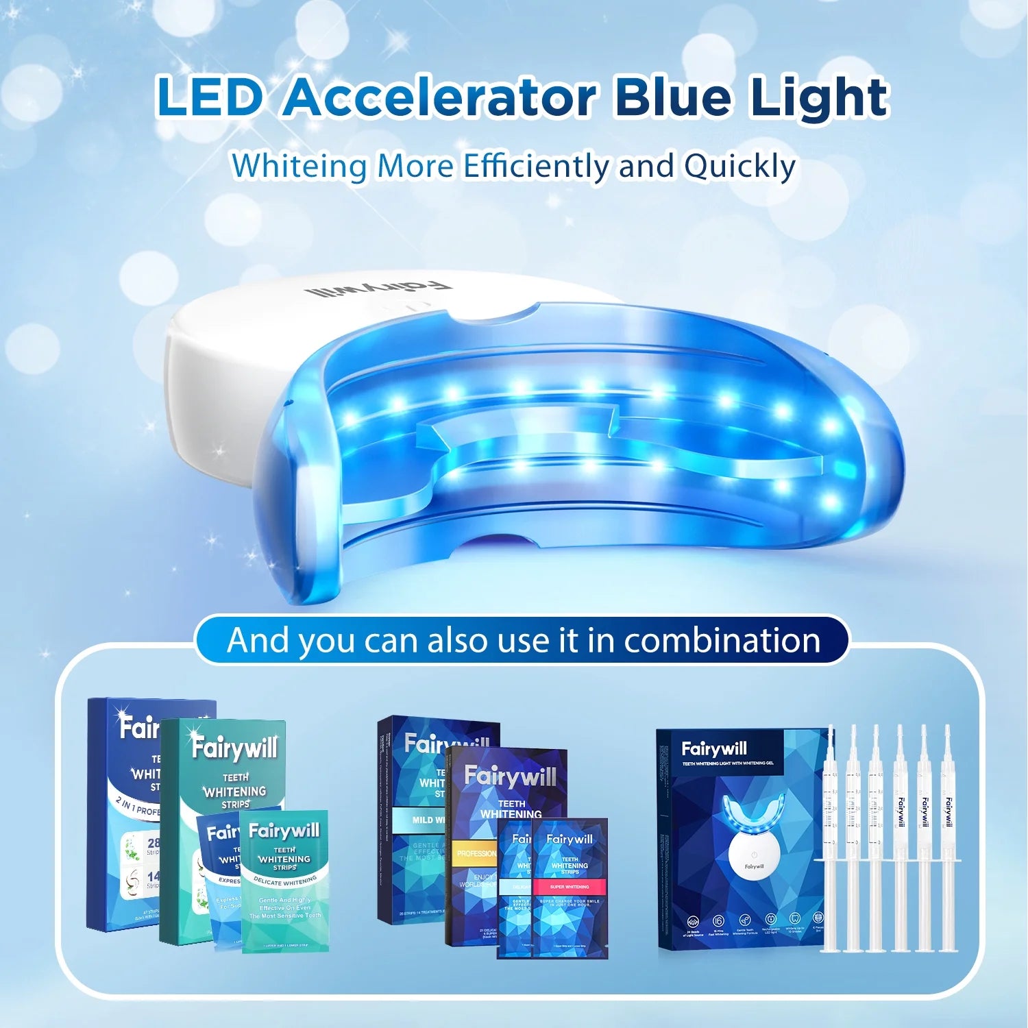LED Teeth Whitening Kit for Sensitive Teeth - 22% Carbamide Peroxide Gel with 24 Blue Light Accelerator, 16Min Rapid White At-Home Dental Care for Smoking & Coffee Stains