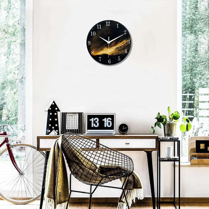 Black Wall Clock for Living Room 14 Inch Glass Analog Wall Clocks Battery Operated Silent Clock for Bedroom Office
