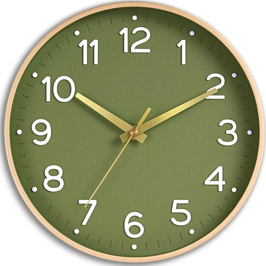 Wall Clock Green, Silent Wall Clocks Battery Operated 8 Inch-Modern Non Ticking