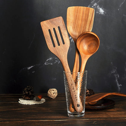 Teak Wooden Spoons for Cooking - 8Pcs Kitchen Utensils Set with Spatulas