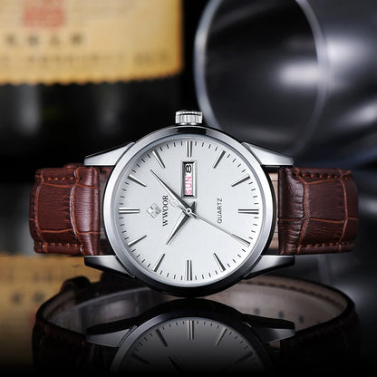Famous Brand Luxury Sports Business Mens Watch Day Date Analog Quartz Watches Male Brown Leather Casual Wrist Watch Clocks