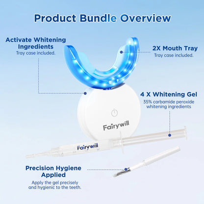 LED Teeth Whitening Kit for Sensitive Teeth - 22% Carbamide Peroxide Gel with 24 Blue Light Accelerator, 16Min Rapid White At-Home Dental Care for Smoking & Coffee Stains