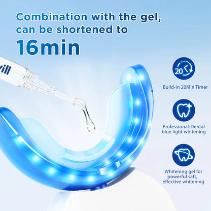 LED Teeth Whitening Kit for Sensitive Teeth - 22% Carbamide Peroxide Gel with 24 Blue Light Accelerator, 16Min Rapid White At-Home Dental Care for Smoking & Coffee Stains