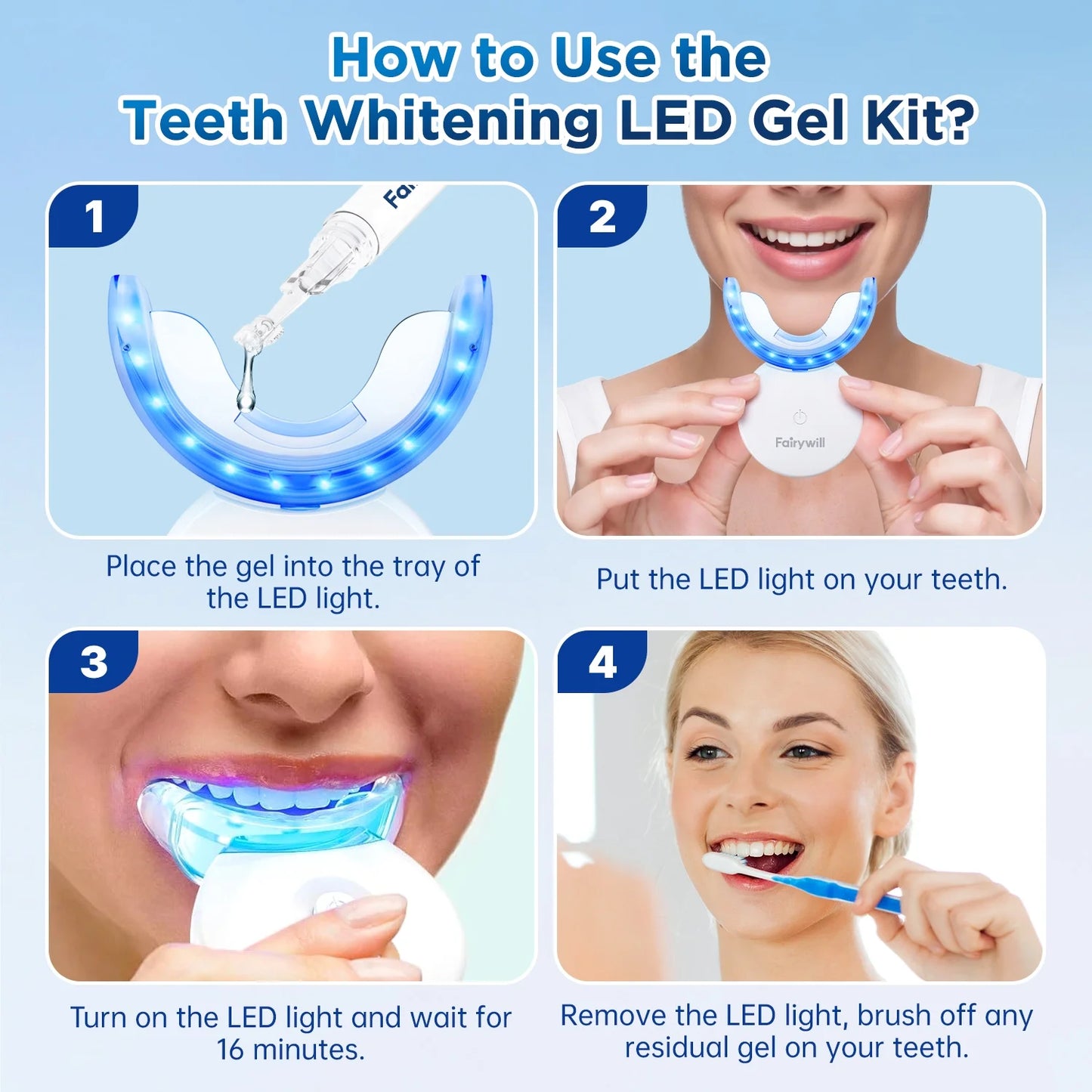 LED Teeth Whitening Kit for Sensitive Teeth - 22% Carbamide Peroxide Gel with 24 Blue Light Accelerator, 16Min Rapid White At-Home Dental Care for Smoking & Coffee Stains