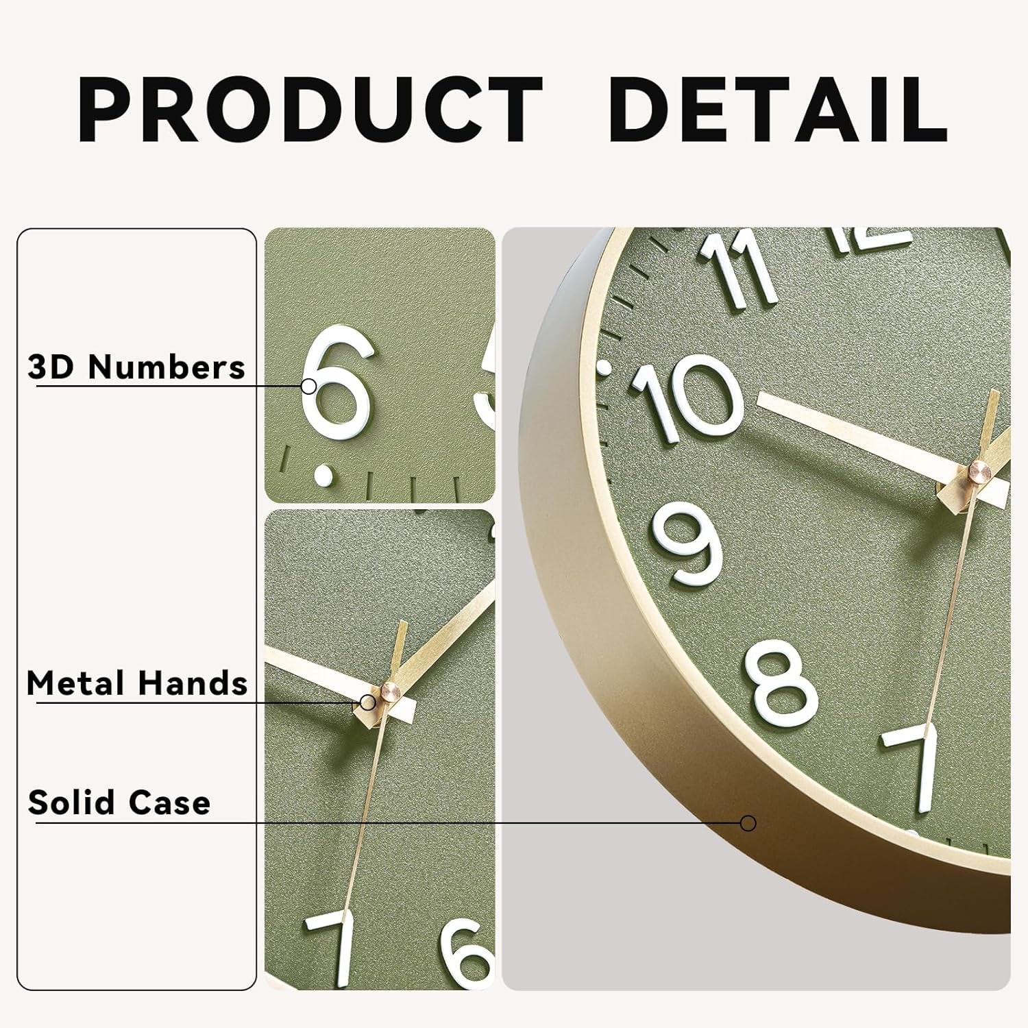 Wall Clock Green, Silent Wall Clocks Battery Operated 8 Inch-Modern Non Ticking