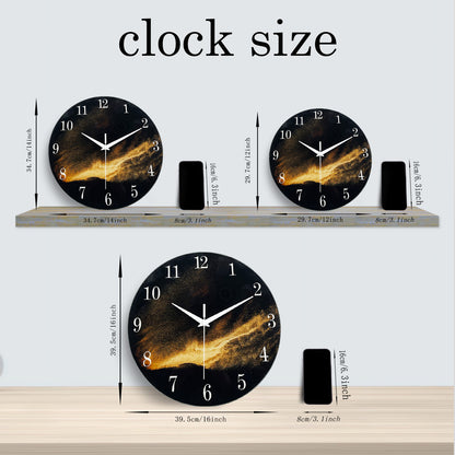 Black Wall Clock for Living Room 14 Inch Glass Analog Wall Clocks Battery Operated Silent Clock for Bedroom Office