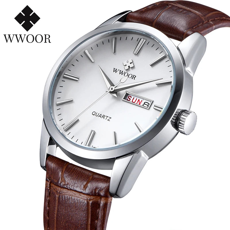 Famous Brand Luxury Sports Business Mens Watch Day Date Analog Quartz Watches Male Brown Leather Casual Wrist Watch Clocks