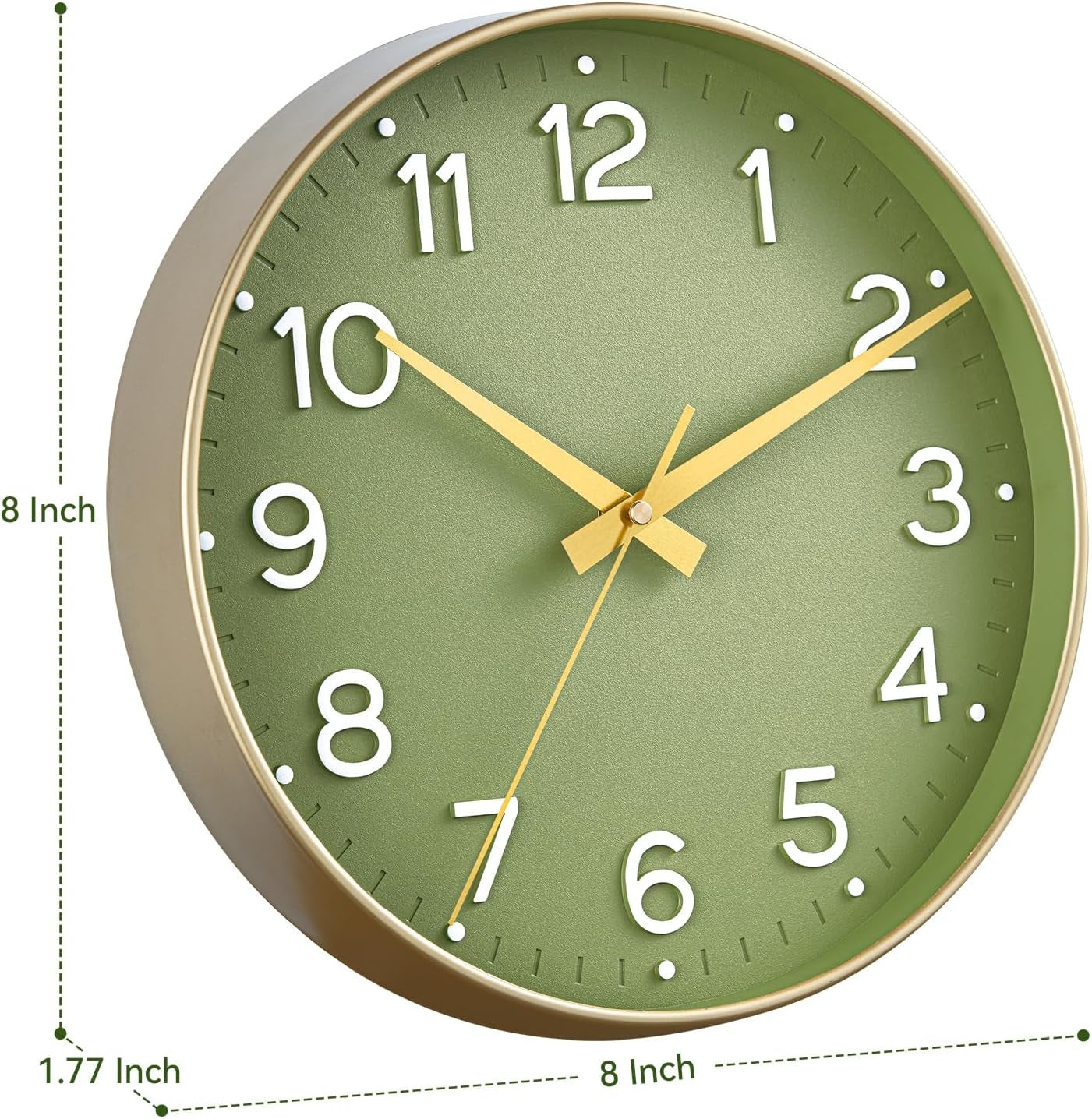Wall Clock Green, Silent Wall Clocks Battery Operated 8 Inch-Modern Non Ticking