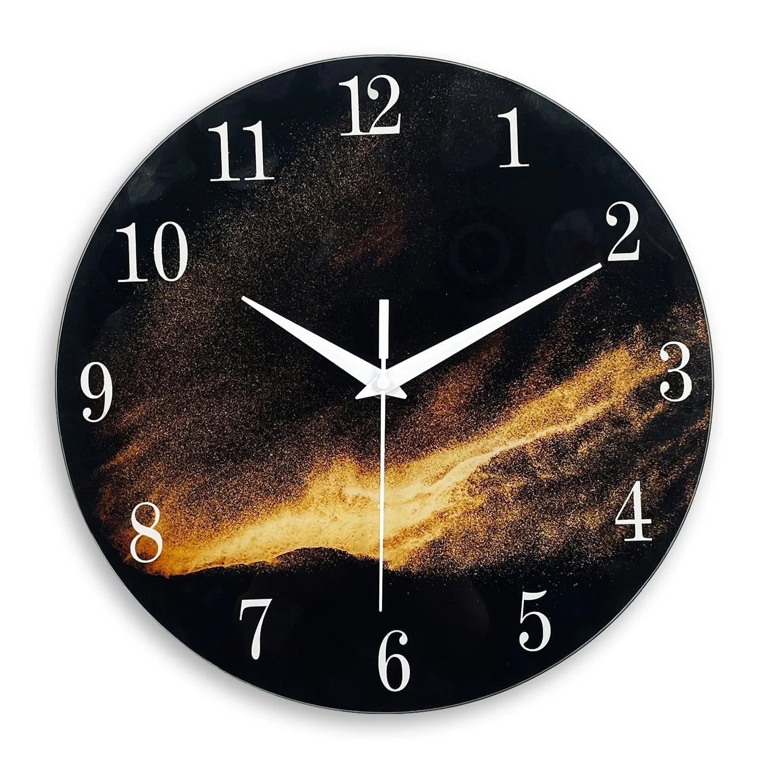 Black Wall Clock for Living Room 14 Inch Glass Analog Wall Clocks Battery Operated Silent Clock for Bedroom Office