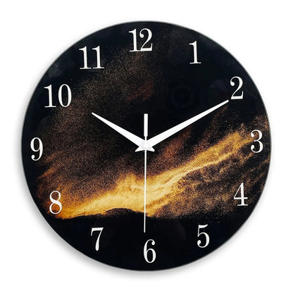 Black Wall Clock for Living Room 14 Inch Glass Analog Wall Clocks Battery Operated Silent Clock for Bedroom Office