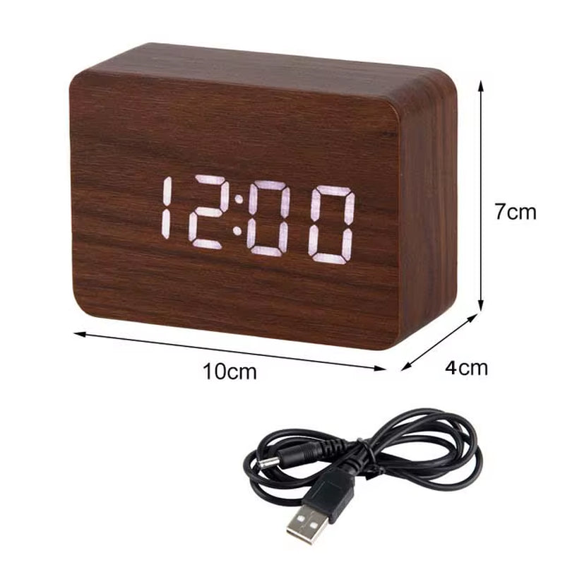 LED Wooden Alarm Watch Table Voice Control Digital Wood Despertador USB/AAA Powered Electronic Desktop Clocks