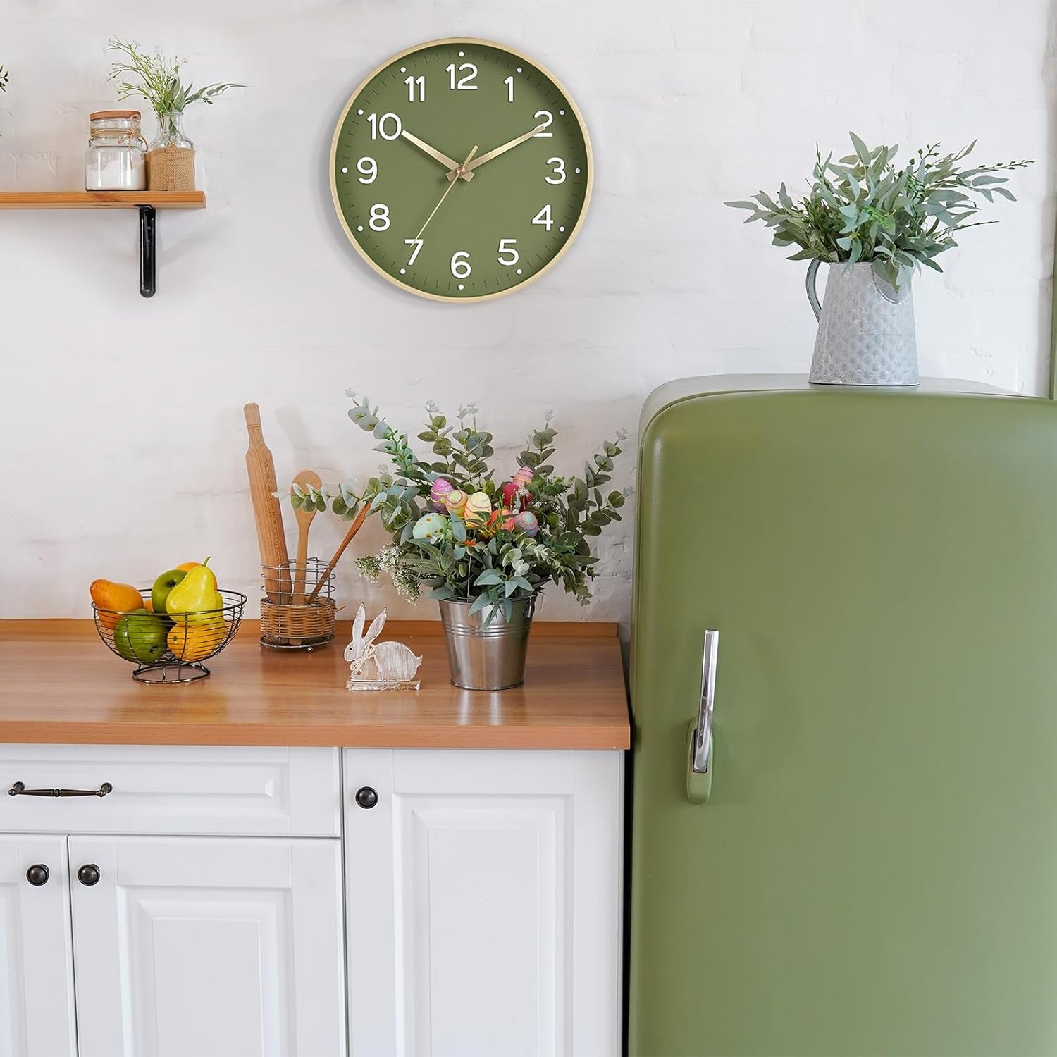 Wall Clock Green, Silent Wall Clocks Battery Operated 8 Inch-Modern Non Ticking