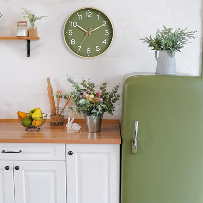 Wall Clock Green, Silent Wall Clocks Battery Operated 8 Inch-Modern Non Ticking