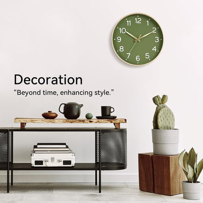 Wall Clock Green, Silent Wall Clocks Battery Operated 8 Inch-Modern Non Ticking