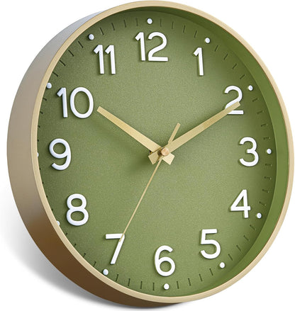 Wall Clock Green, Silent Wall Clocks Battery Operated 8 Inch-Modern Non Ticking