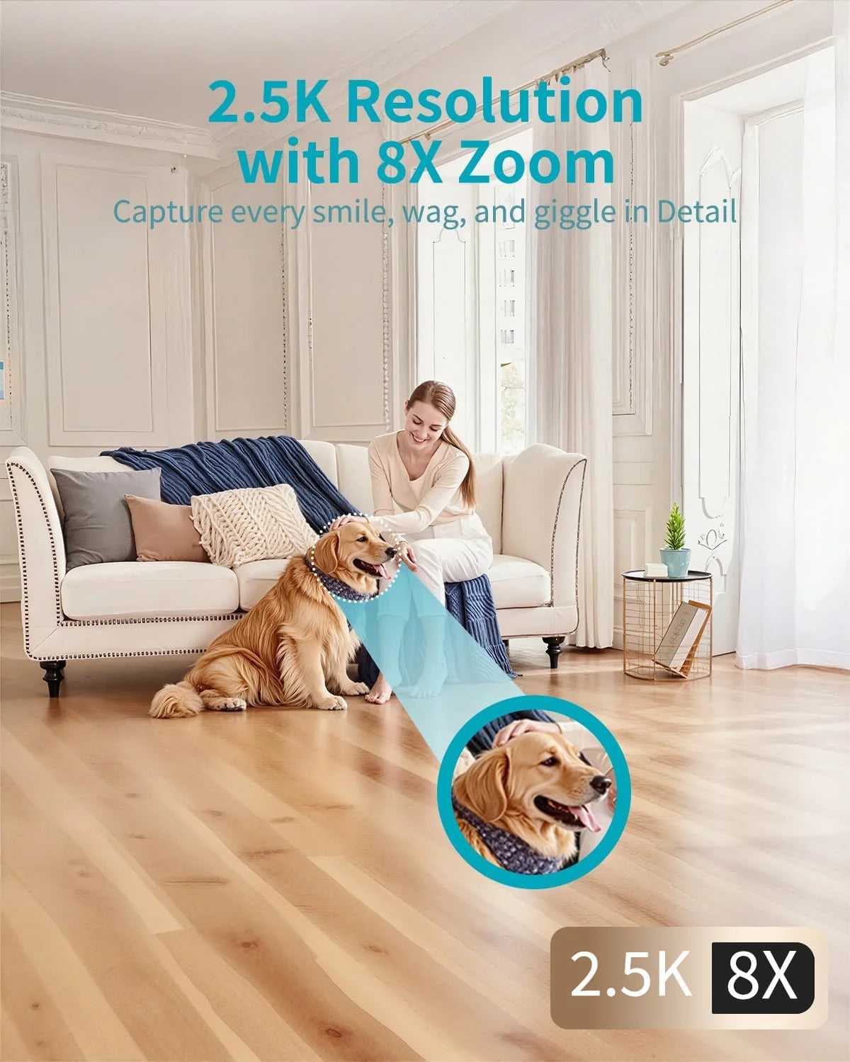 2.5K 5G/2.4Ghz Wifi Pet/Dog/Cat Camera with Phone App, 360° Pan/Tilt Indoor Security Cameras for Home Security, Night Vision, Motion Tracking, 2-Way Audio, Cloud & SD Card Storag, Wired