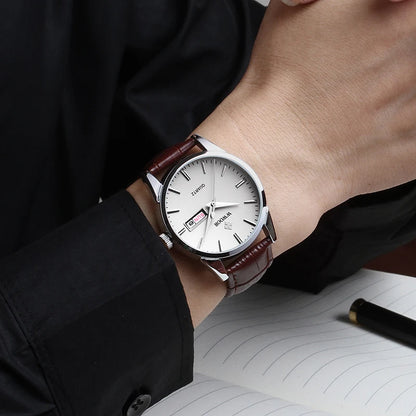 Famous Brand Luxury Sports Business Mens Watch Day Date Analog Quartz Watches Male Brown Leather Casual Wrist Watch Clocks
