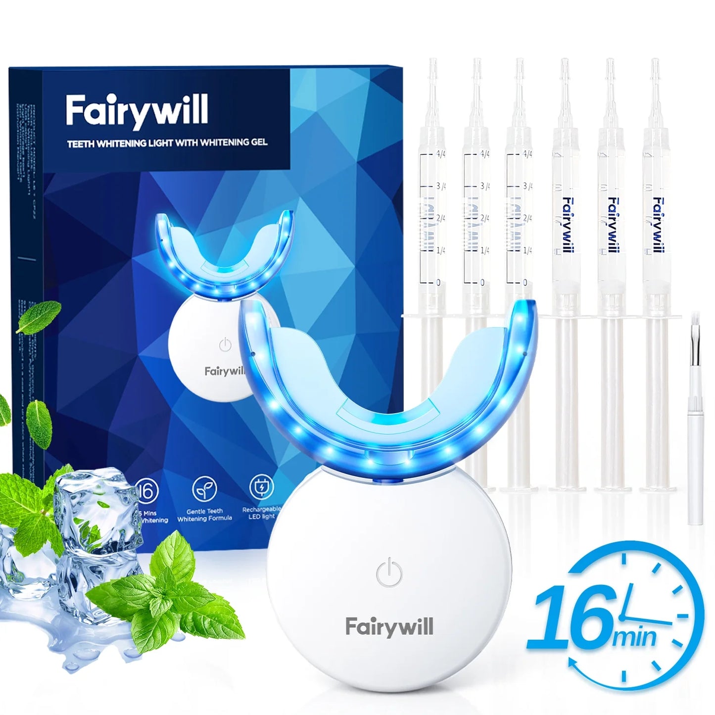 LED Teeth Whitening Kit for Sensitive Teeth - 22% Carbamide Peroxide Gel with 24 Blue Light Accelerator, 16Min Rapid White At-Home Dental Care for Smoking & Coffee Stains