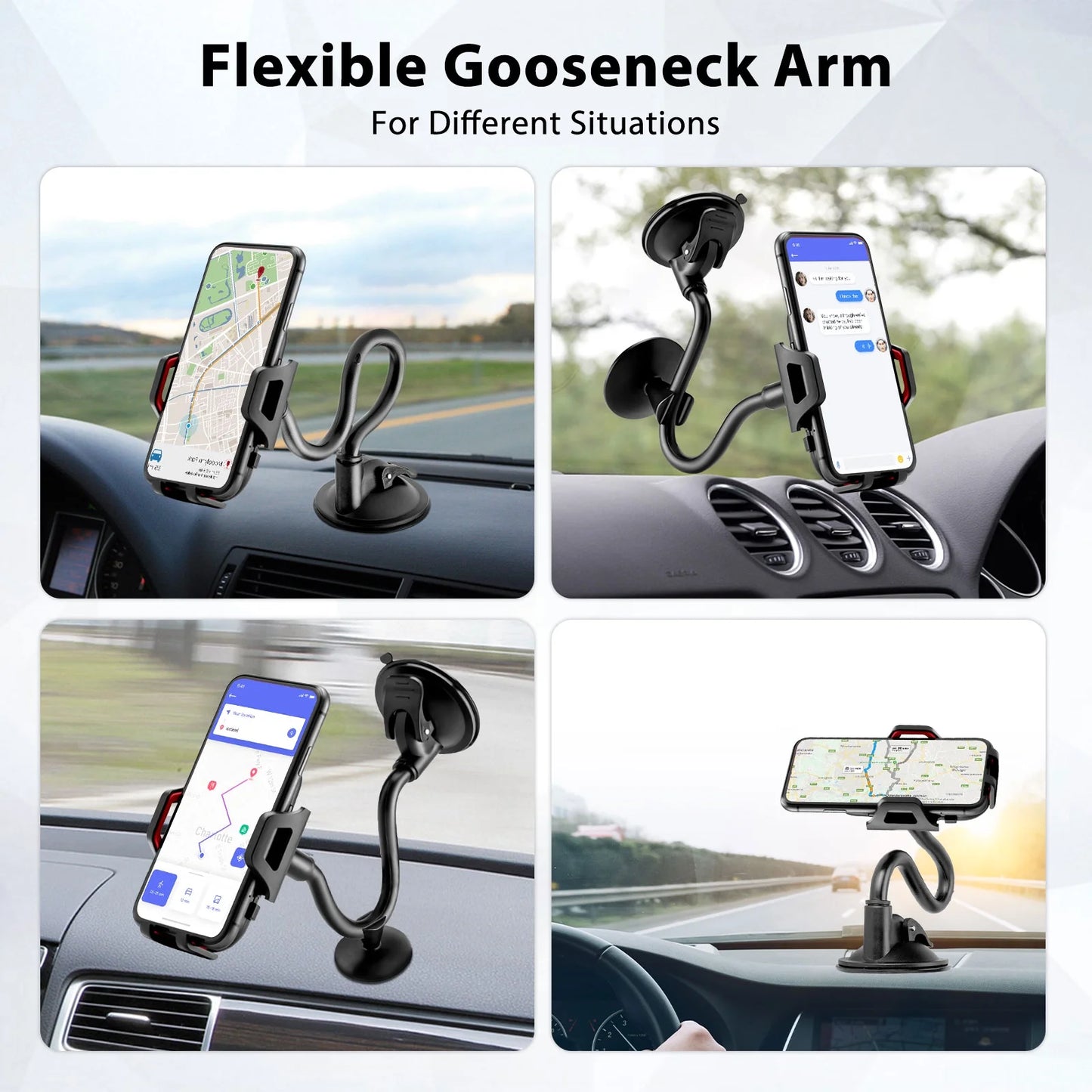 Car Phone Holder, Universal Long Arm Phone Mount Cradle for Windshield Dashboard, Car Suction Cup Phone Mount Compatible with Iphone 13 Mini Pro Max 12 11 Pro Max XS XR, Galaxy Note 20 S20