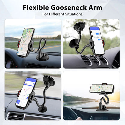 Car Phone Holder, Universal Long Arm Phone Mount Cradle for Windshield Dashboard, Car Suction Cup Phone Mount Compatible with Iphone 13 Mini Pro Max 12 11 Pro Max XS XR, Galaxy Note 20 S20