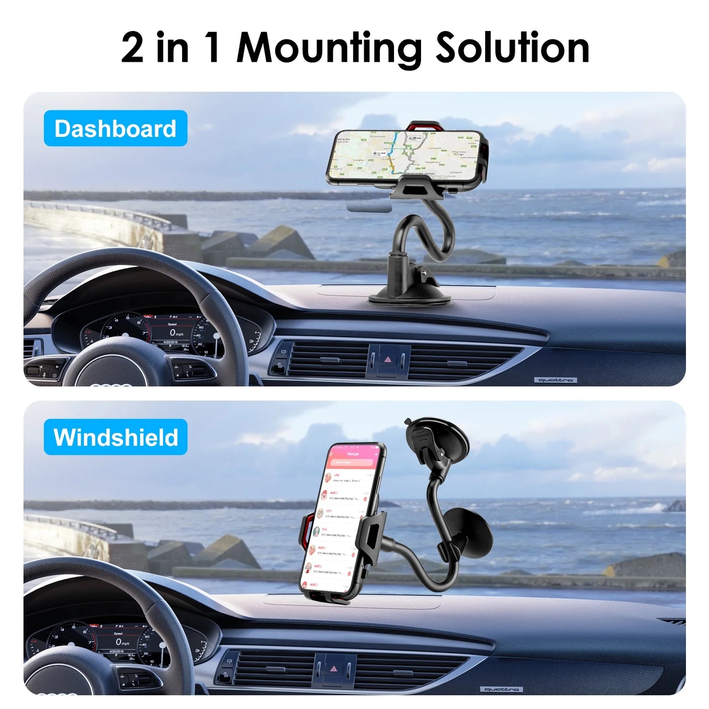Car Phone Holder, Universal Long Arm Phone Mount Cradle for Windshield Dashboard, Car Suction Cup Phone Mount Compatible with Iphone 13 Mini Pro Max 12 11 Pro Max XS XR, Galaxy Note 20 S20