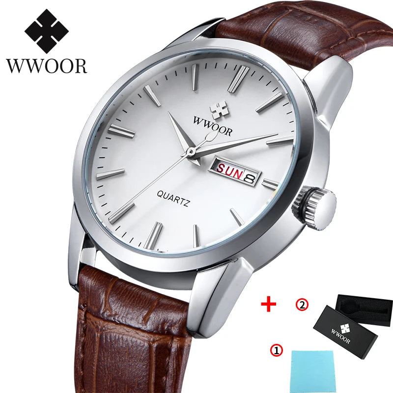 Famous Brand Luxury Sports Business Mens Watch Day Date Analog Quartz Watches Male Brown Leather Casual Wrist Watch Clocks