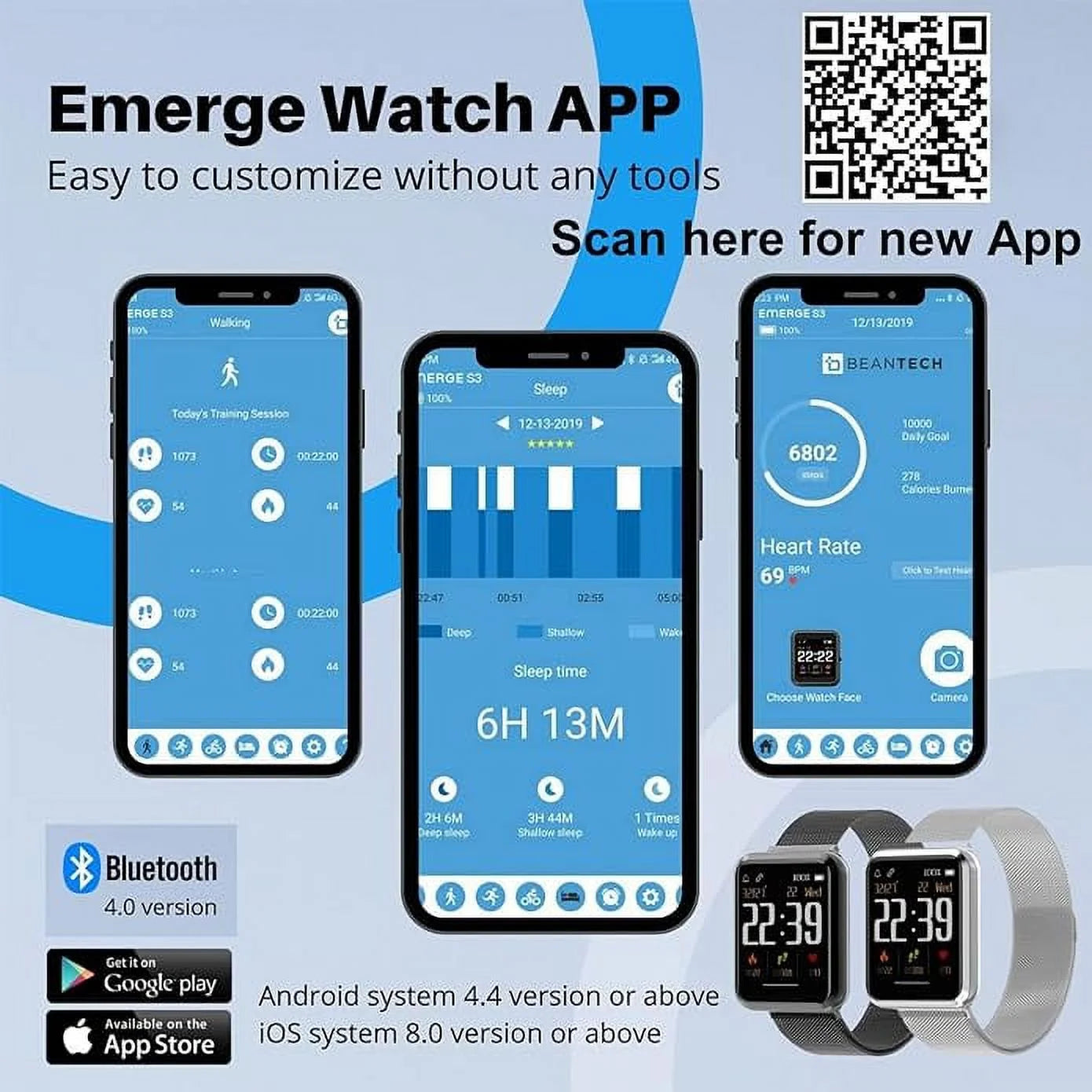 S3 Smart Watch, Fitness Watch for Men, Fitness Tracker & Heart Rate Monitor, IP68 Waterproof Smartwatch, Compatible Android & Ios Smartphone, Touch Screen Watch