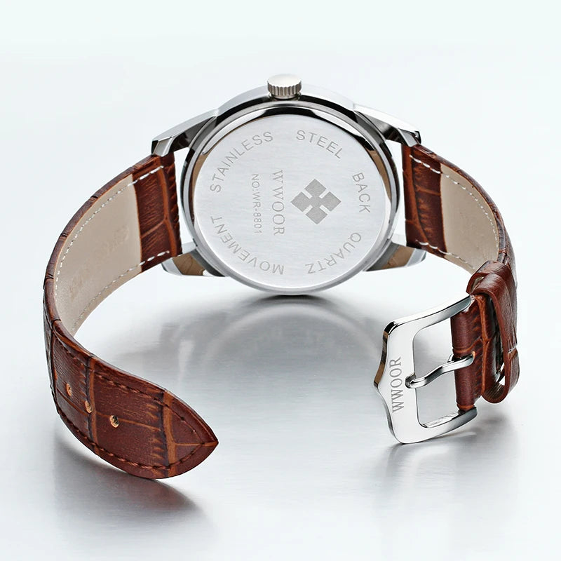 Famous Brand Luxury Sports Business Mens Watch Day Date Analog Quartz Watches Male Brown Leather Casual Wrist Watch Clocks